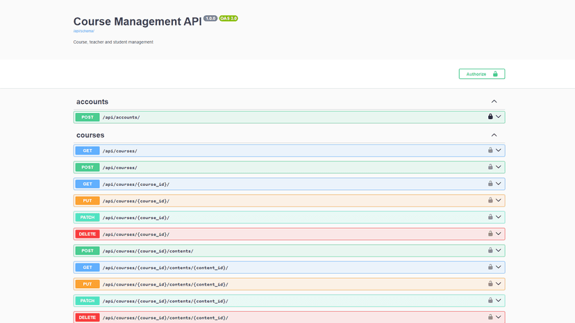 API: gerenciamento do cursos