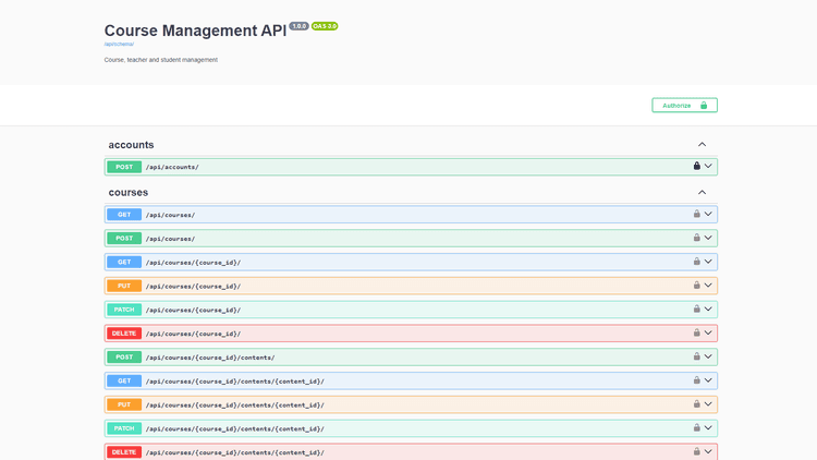 API: gerenciamento do cursos